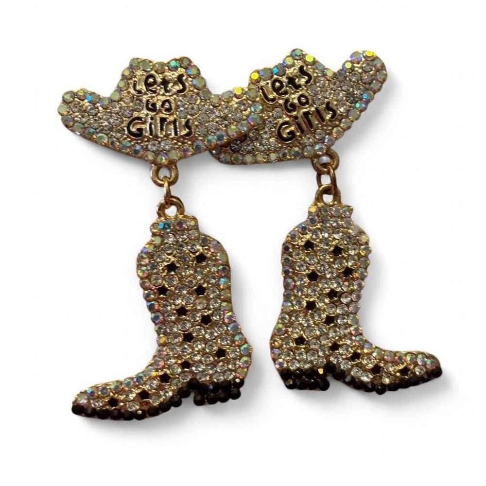 "Let's Go Girls"Rhinestone Western‎ Dangle Earrings